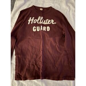 Hollister Cotton Knit Shirt Mens L Maroon Long Sleeve Pullover Crew Neck